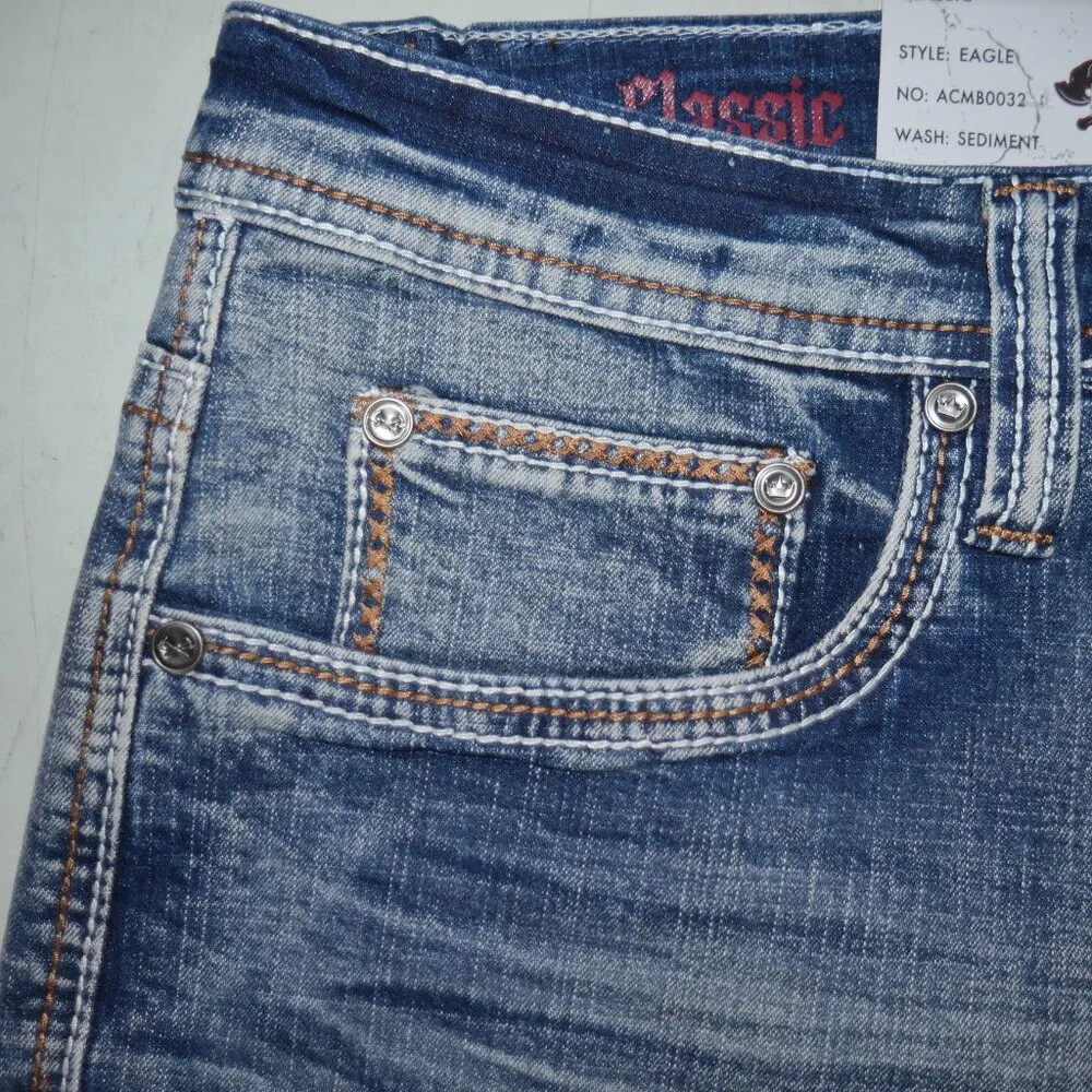 Axe and Crown Embroidered Jean Shorts Men's Size 36 Y2K Thick Stitch Jorts NWT